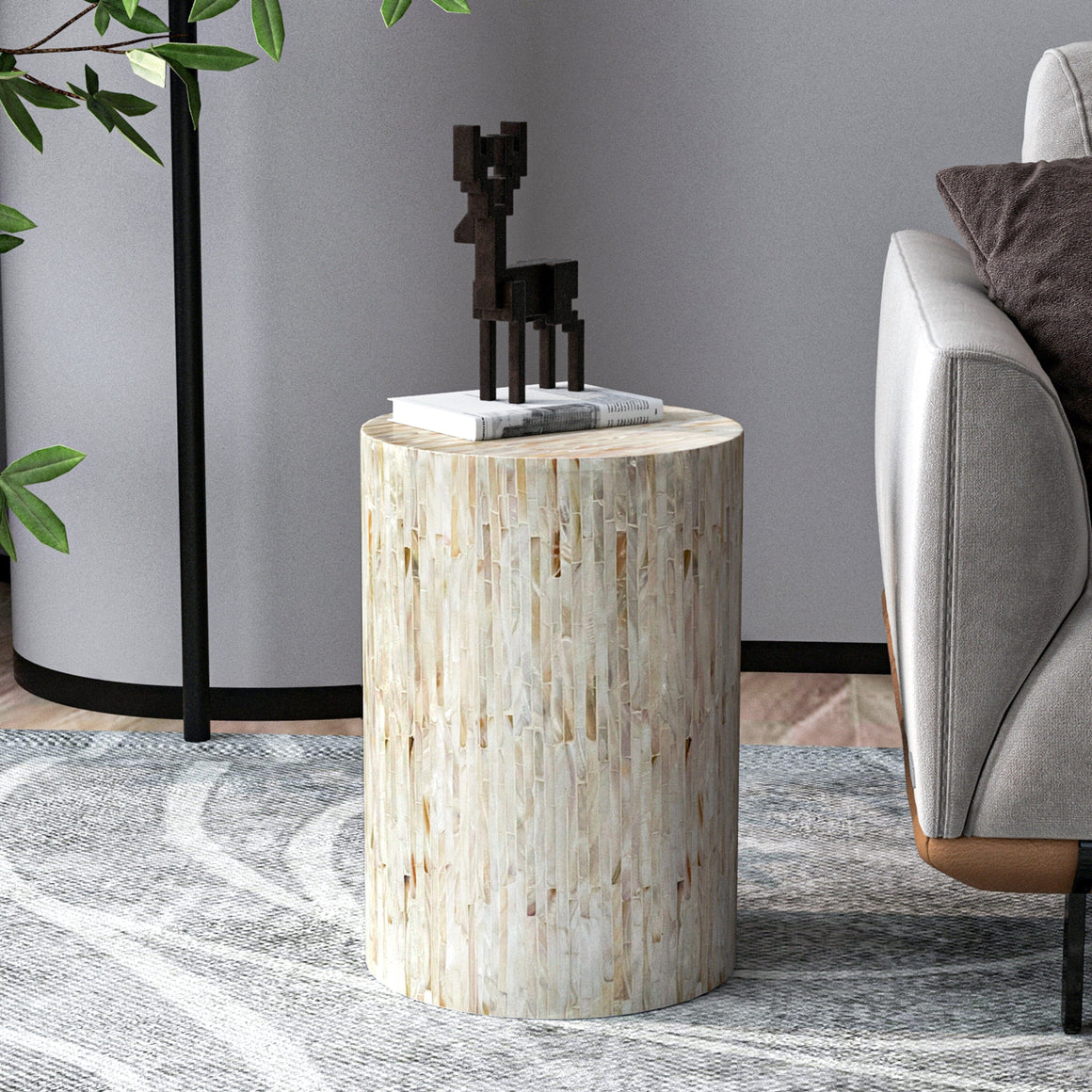 ALPINE MOTHER OF PEARL HAND MADE STOOL/SIDE TABLE Furniture Philbee Interiors 