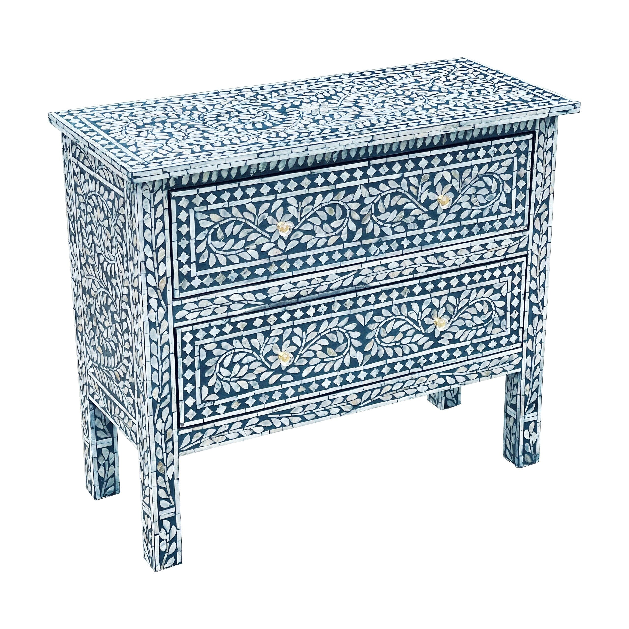MOTHER OF PEARL HAND MADE SWIRL CHEST DRAWS BLUE HUE Cabinets & Storage Philbee Interiors 
