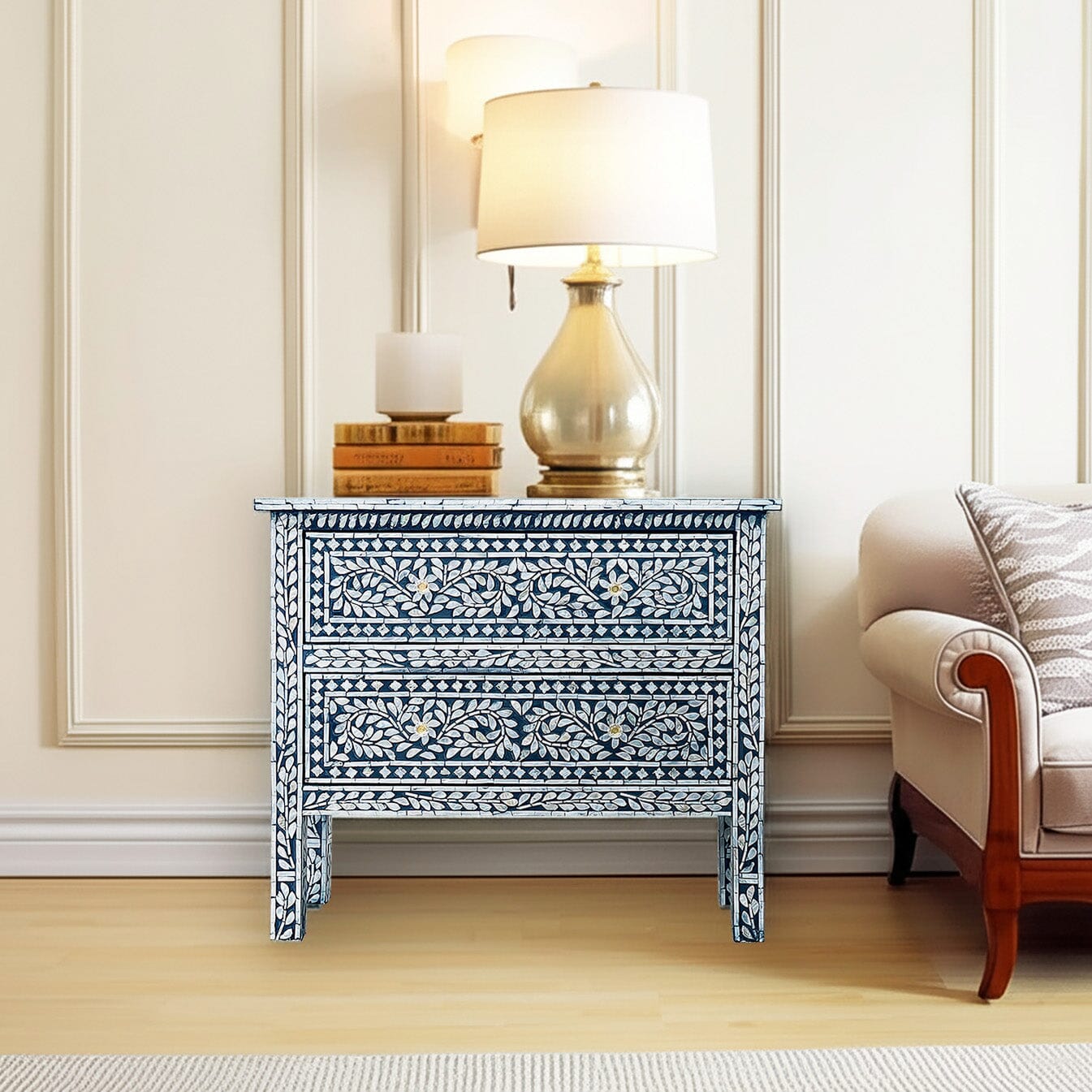 MOTHER OF PEARL HAND MADE SWIRL CHEST DRAWS BLUE HUE Cabinets & Storage Philbee Interiors 