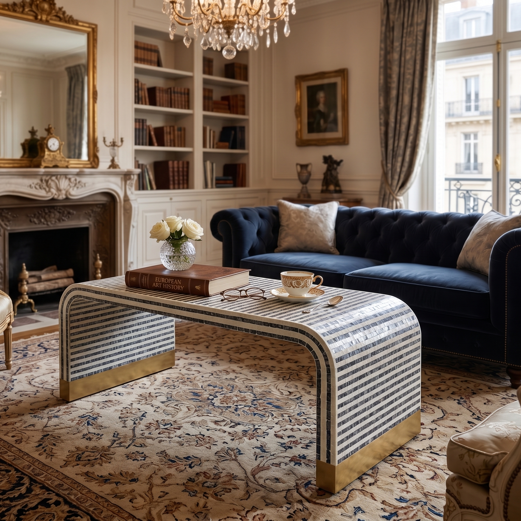 PEARL WAVE MOTHER OF PEARL INLAY COFFEE TABLE
