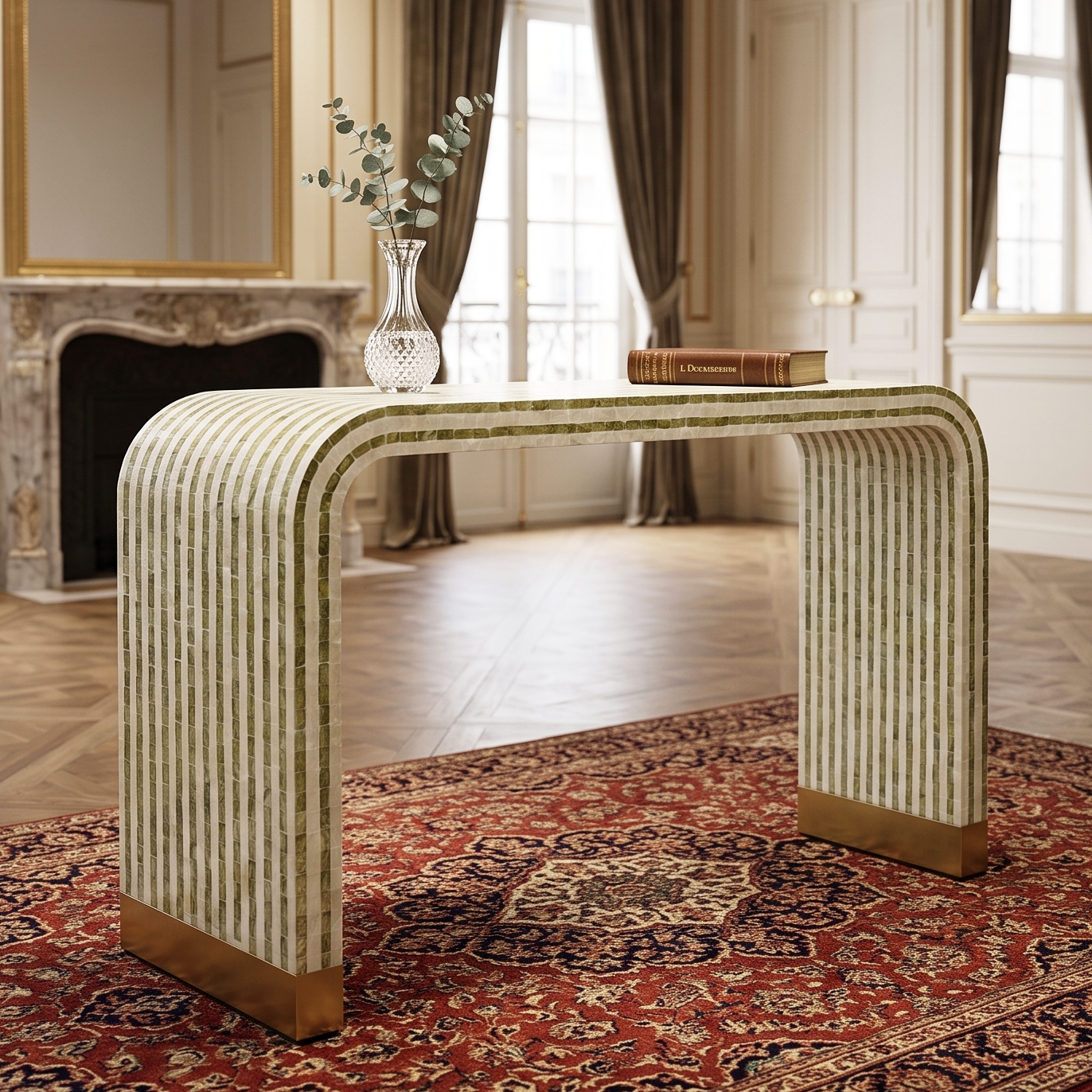 CONTOUR CREST MOTHER OF PEARL HAND INLAY CONSOLE