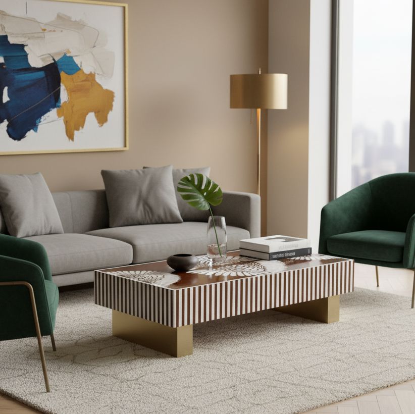 MOTHER OF PEARL HAND INLAY AURORA PEARL-LUXE ARTISAN COFFEE TABLE Coffee table Philbee Interiors 