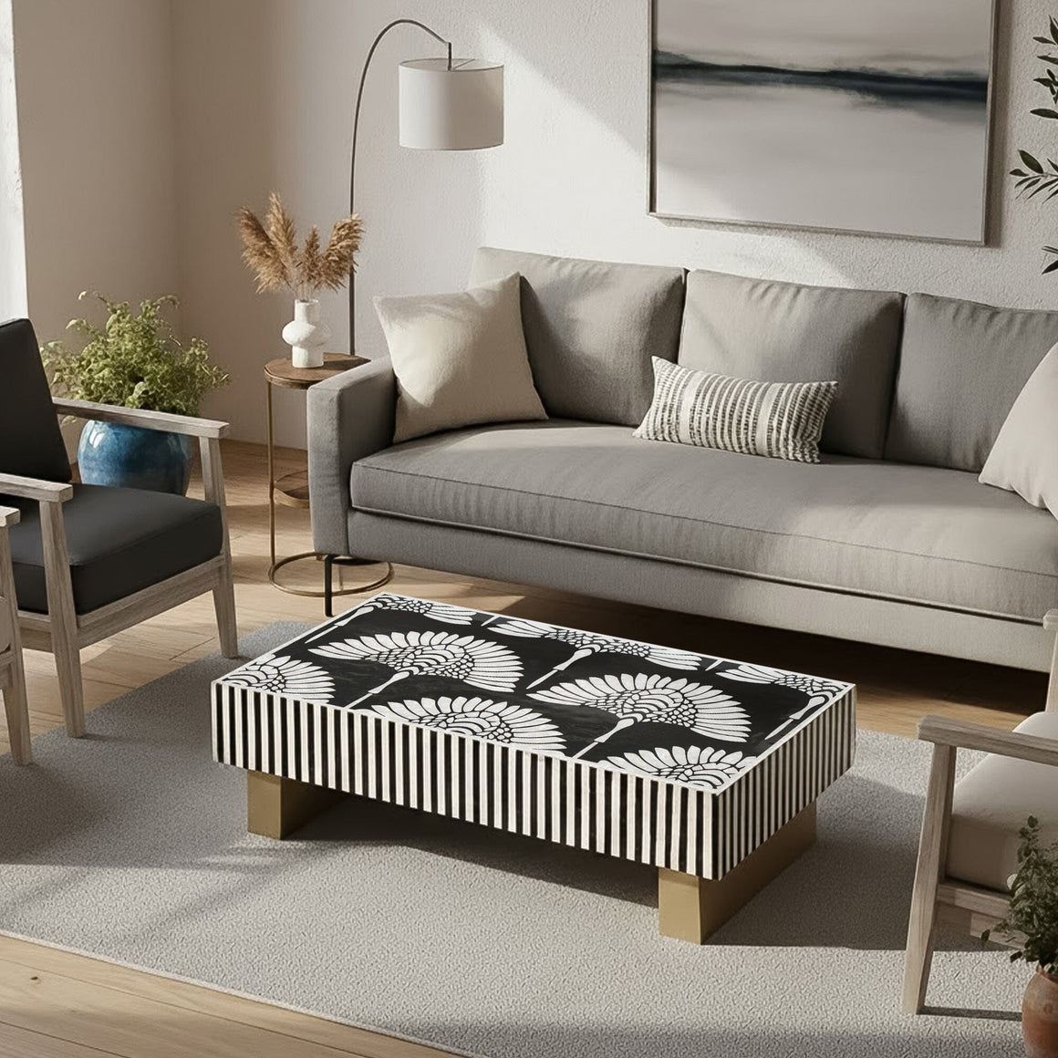 MOTHER OF PEARL HAND INLAY FAN COFFEE TABLE Coffee table Philbee Interiors 