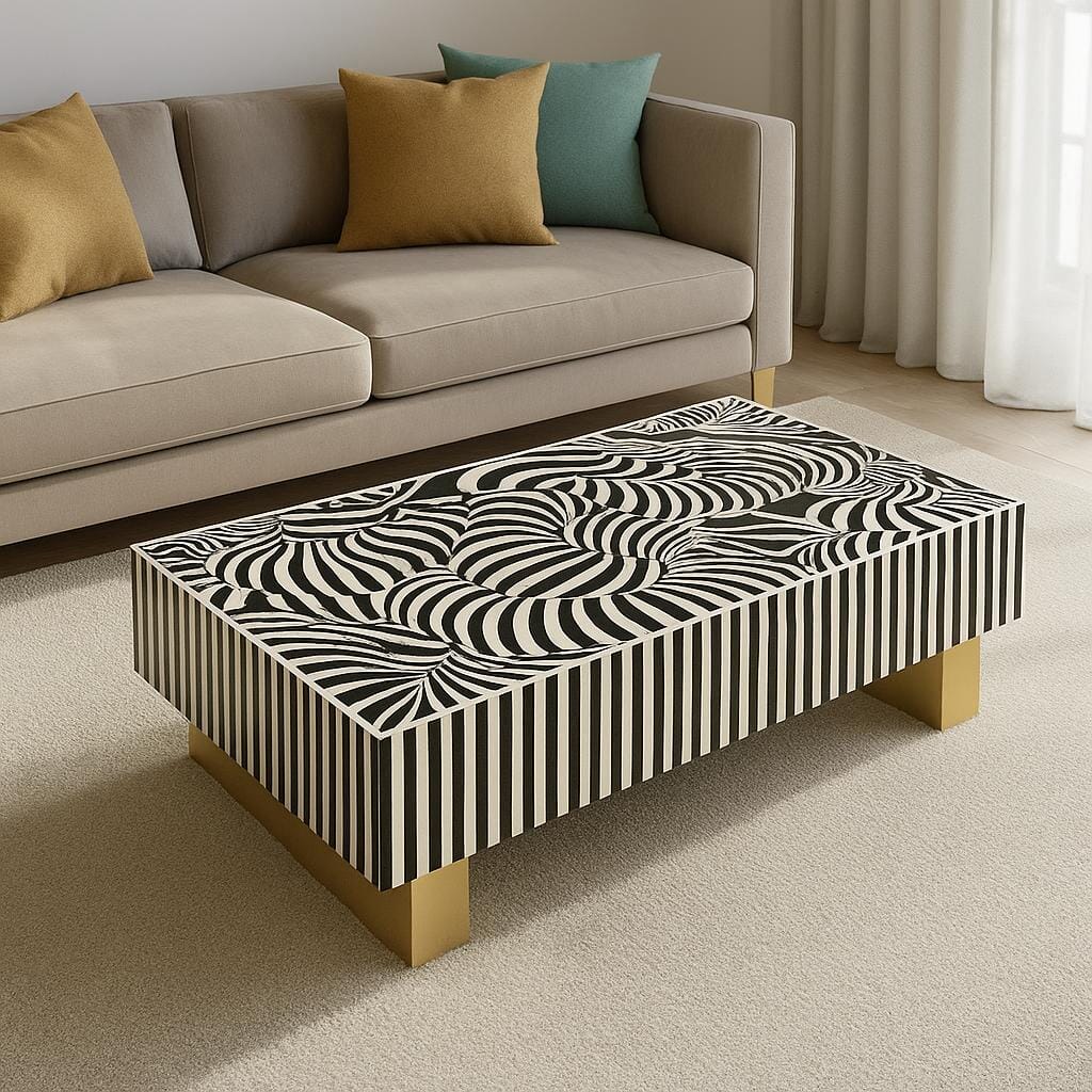 MOTHER OF PEARL HAND INLAY VORTEX NOIR COFFEE TABLE Coffee Tables Philbee Interiors 