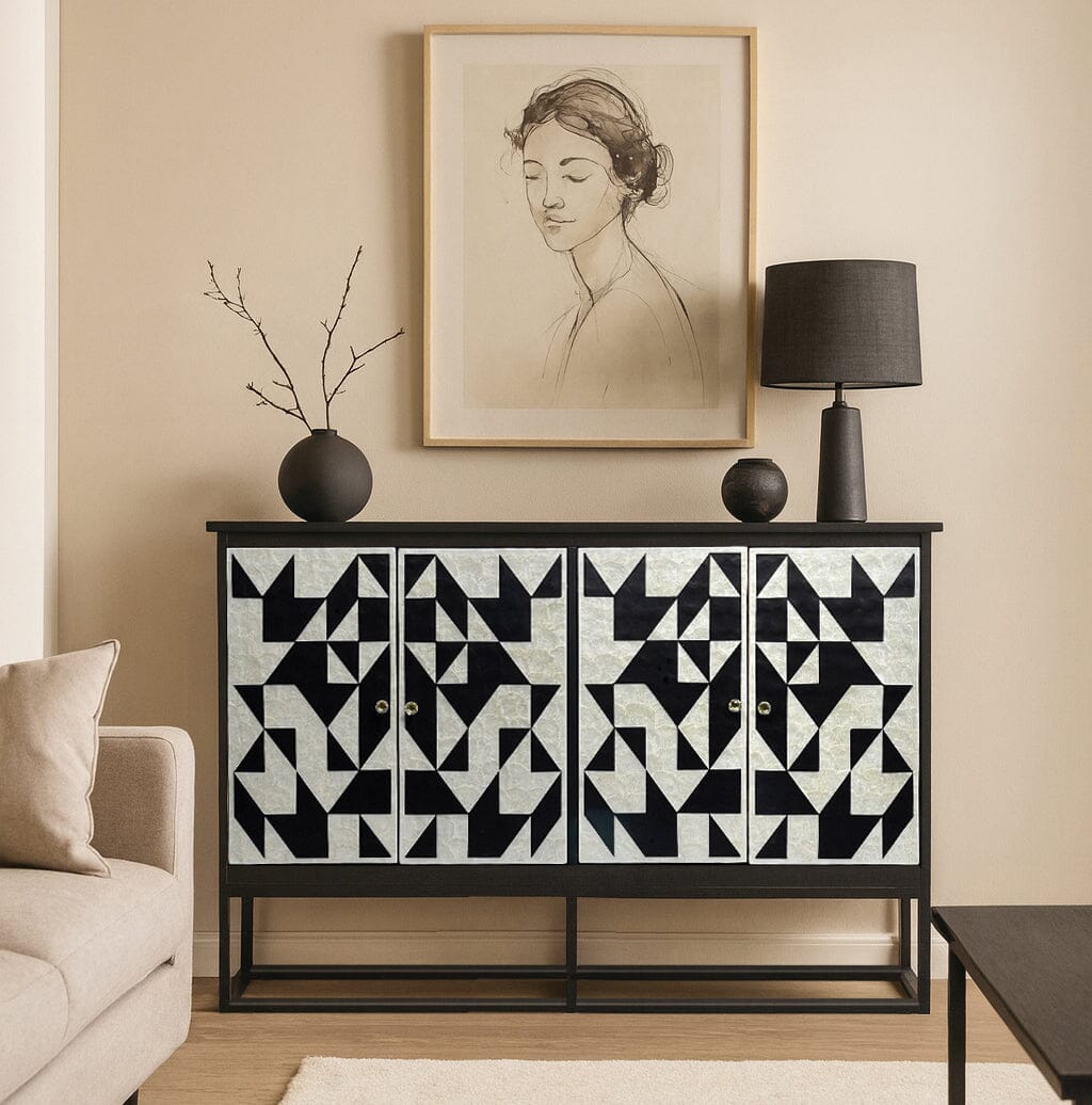 MOTHER OF PEARL HAND INLAY RUDY SIDEBOARD Cabinets & Storage Philbee Interiors 