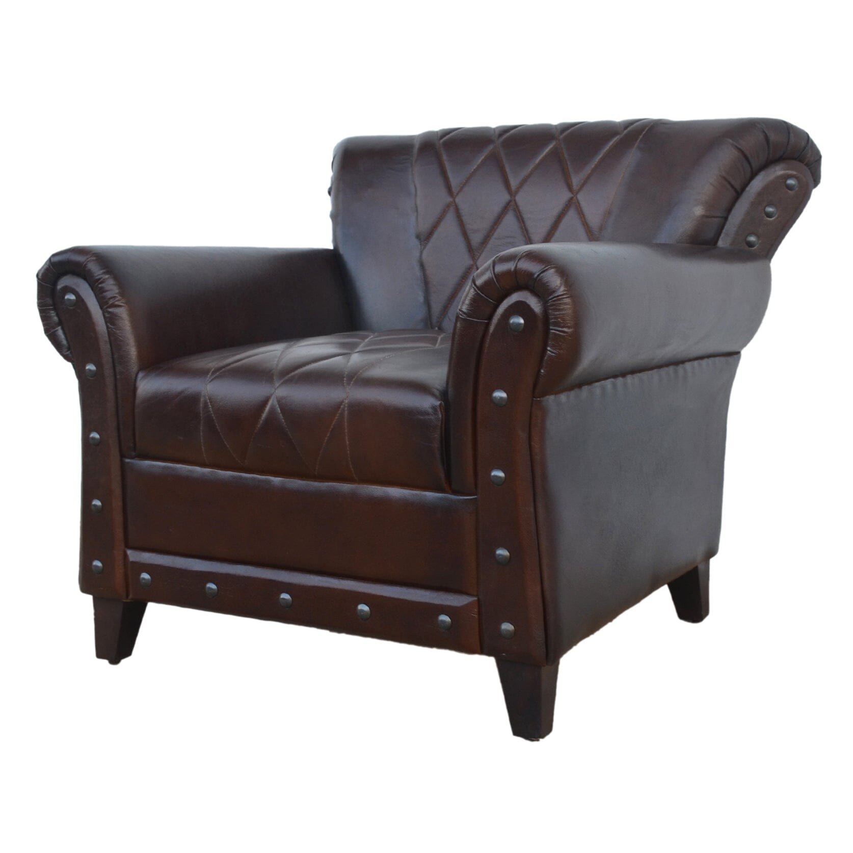 STUDDED LEATHER ARM CHAIR Philbee Interiors 
