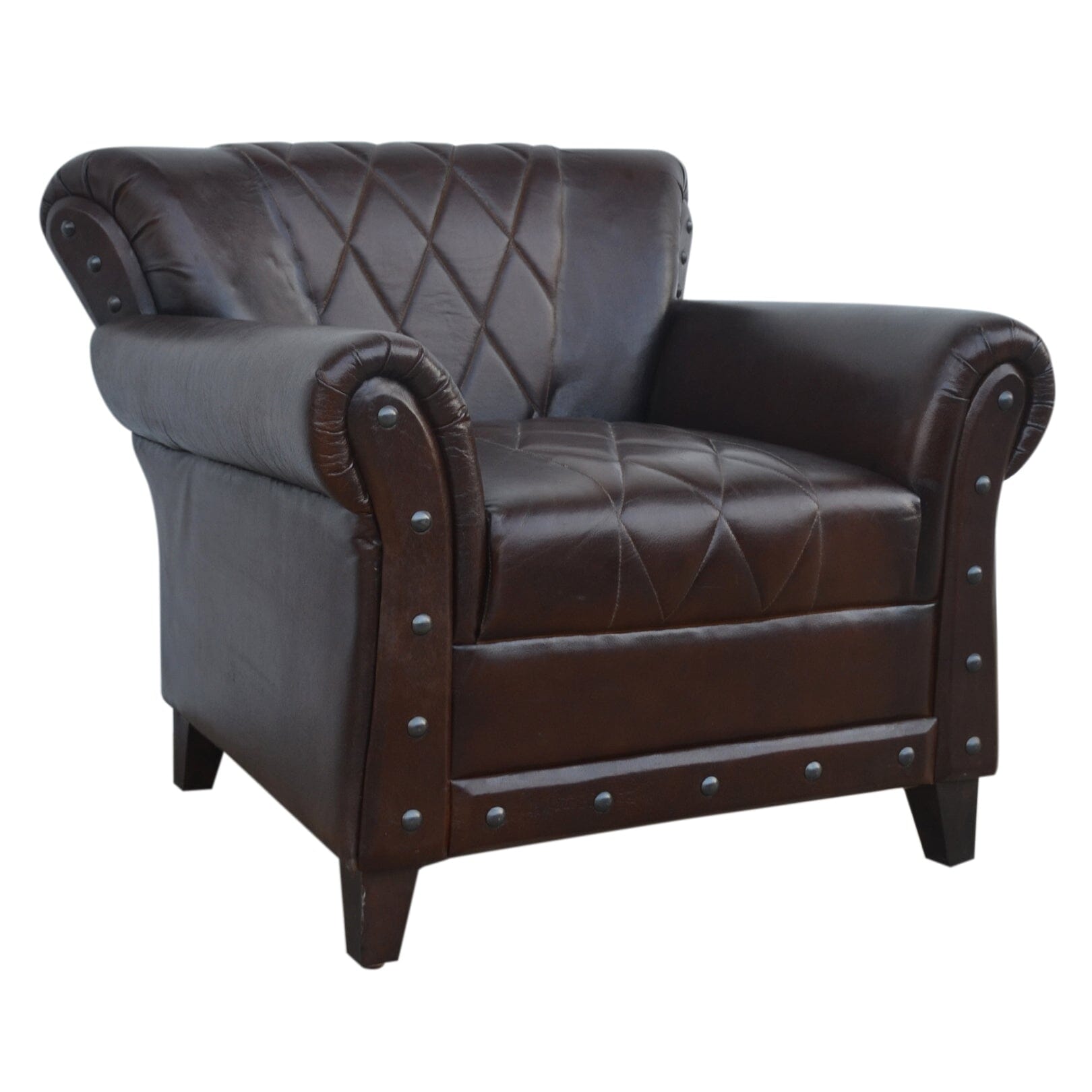STUDDED LEATHER ARM CHAIR Philbee Interiors 
