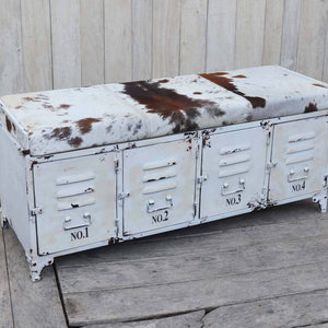 COWHIDE IRON LOCKER BENCH Furniture Philbee Interiors 