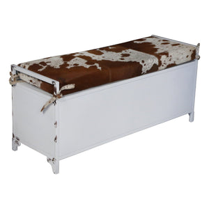 COWHIDE IRON LOCKER BENCH Furniture Philbee Interiors 