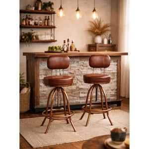 INDUSTRIAL WIND UP BAR CHAIR WITH LEATHER Philbee Interiors 