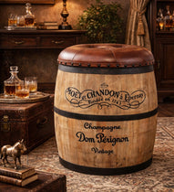 CYCLINDRICAL MOET CHANDON LEATHER OTTOMAN Philbee Interiors 