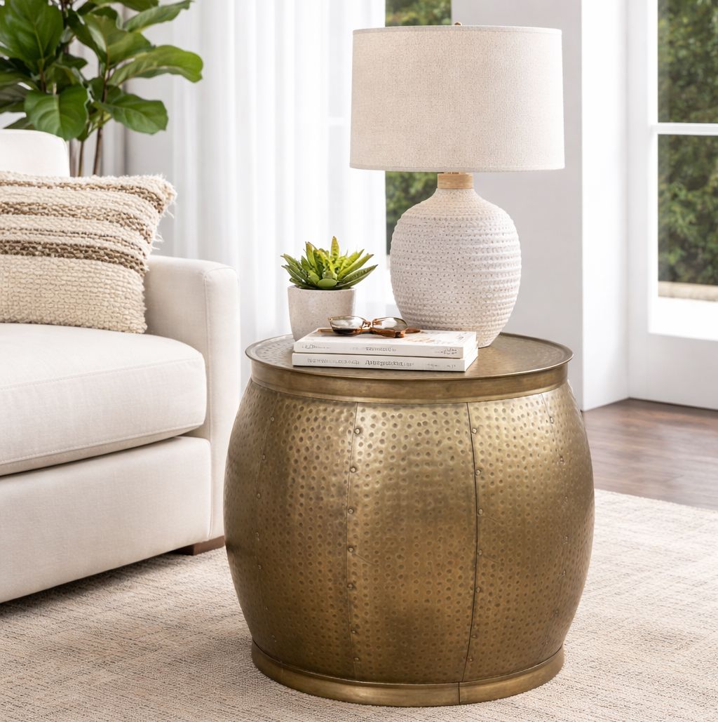 BRASS LOOK HAMMERED SIDE TABLE Philbee Interiors 