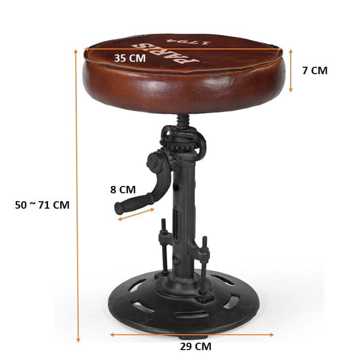 INDUSTRIAL PARIS WIND UP CAST IRON BAR STOOL Philbee Interiors 