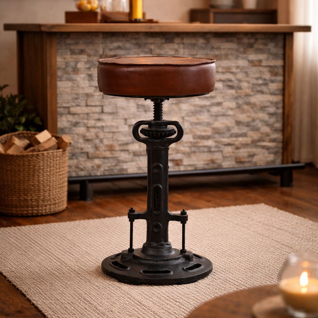 INDUSTRIAL PARIS WIND UP CAST IRON BAR STOOL Philbee Interiors 
