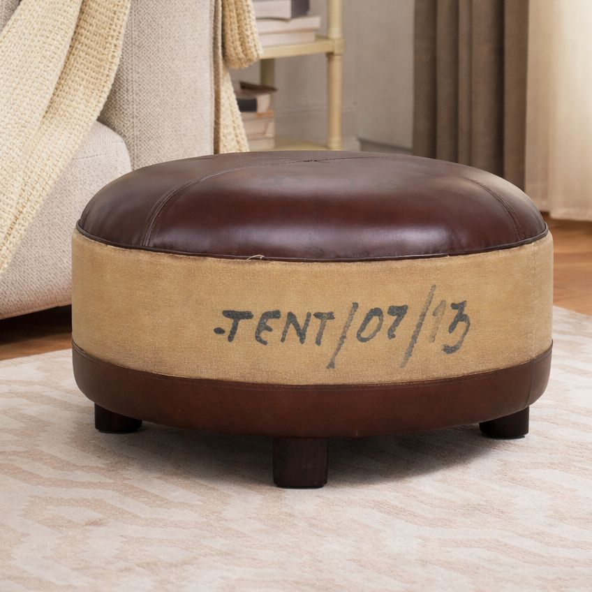 VINTAGE ROUND OTTOMAN Philbee Interiors 