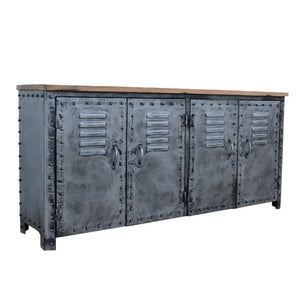 VINTAGE IRON LOCKER SIDEBOARD WITH RECLAIMED RAILWAY SLEEPER WOOD Philbee Interiors 