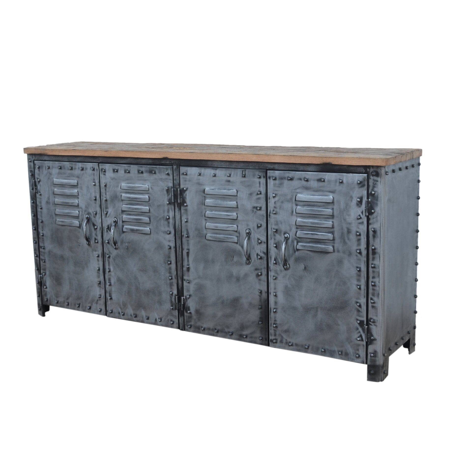 VINTAGE IRON LOCKER SIDEBOARD WITH RECLAIMED RAILWAY SLEEPER WOOD Philbee Interiors 