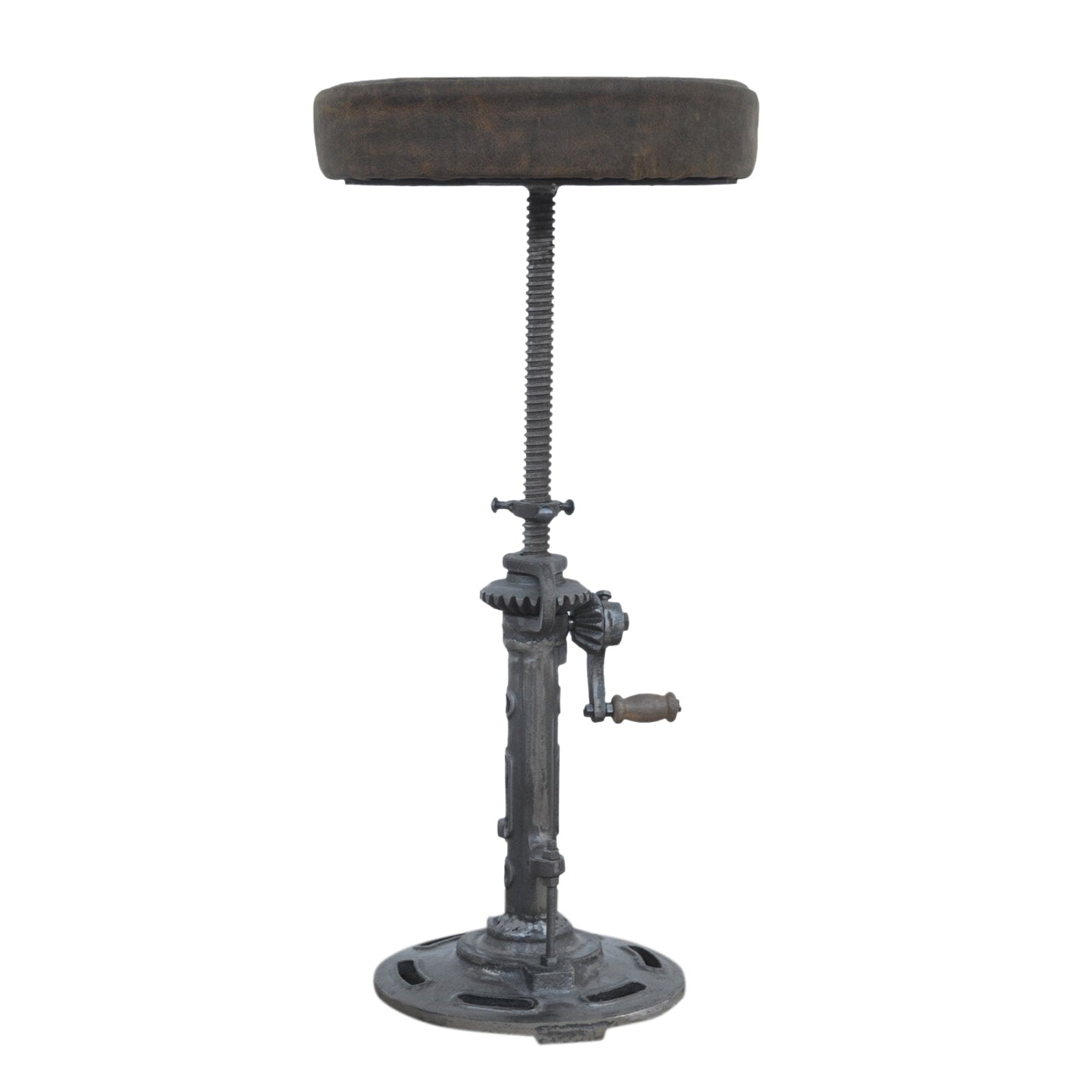 VINTAGE LEATHER WINDUP STOOL Philbee Interiors 