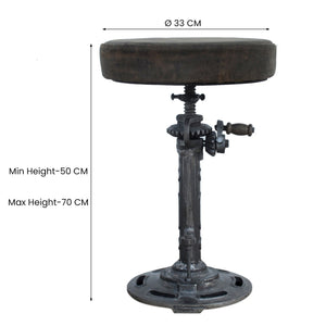 VINTAGE LEATHER WINDUP STOOL Philbee Interiors 