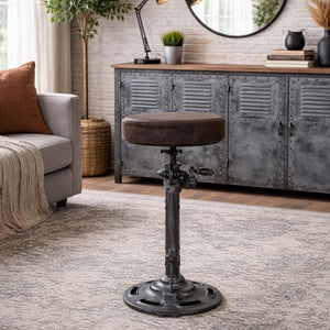 VINTAGE LEATHER WINDUP STOOL Philbee Interiors 