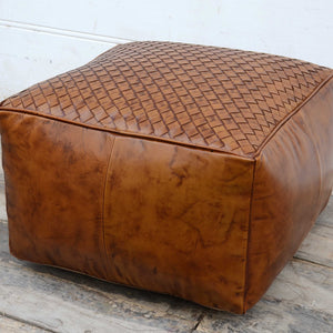 SQUARE LATTICED LEATHER OTTOMAN Ottomans Philbee Interiors 