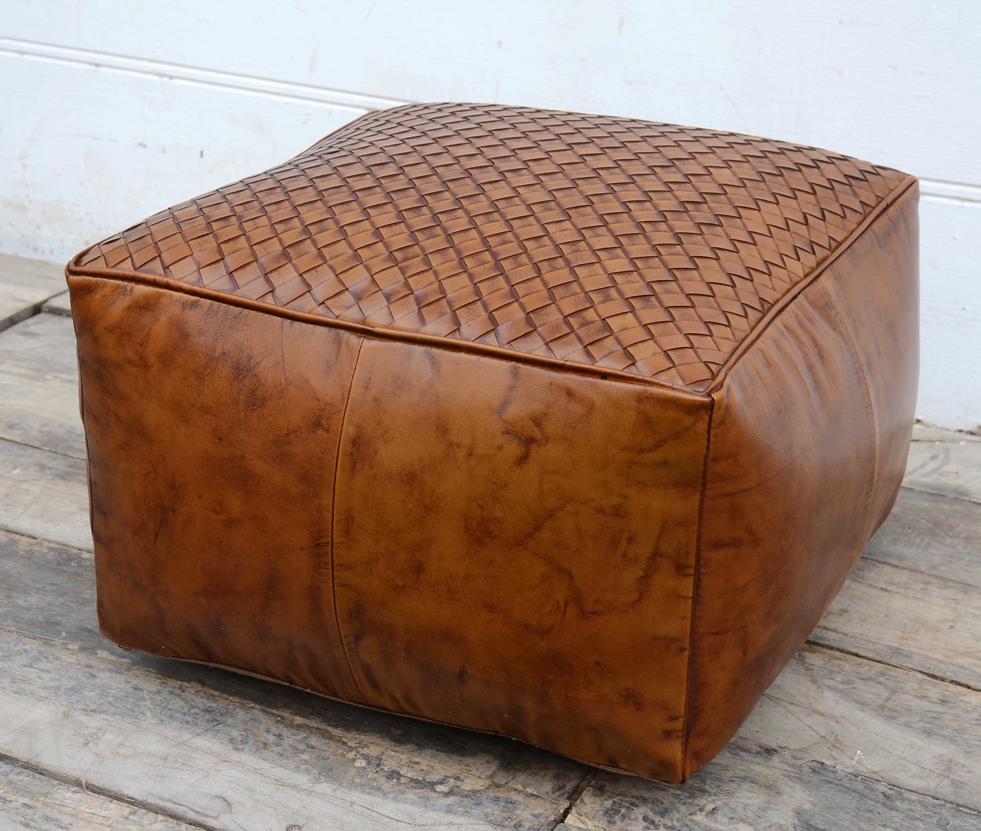SQUARE LATTICED LEATHER OTTOMAN Ottomans Philbee Interiors 