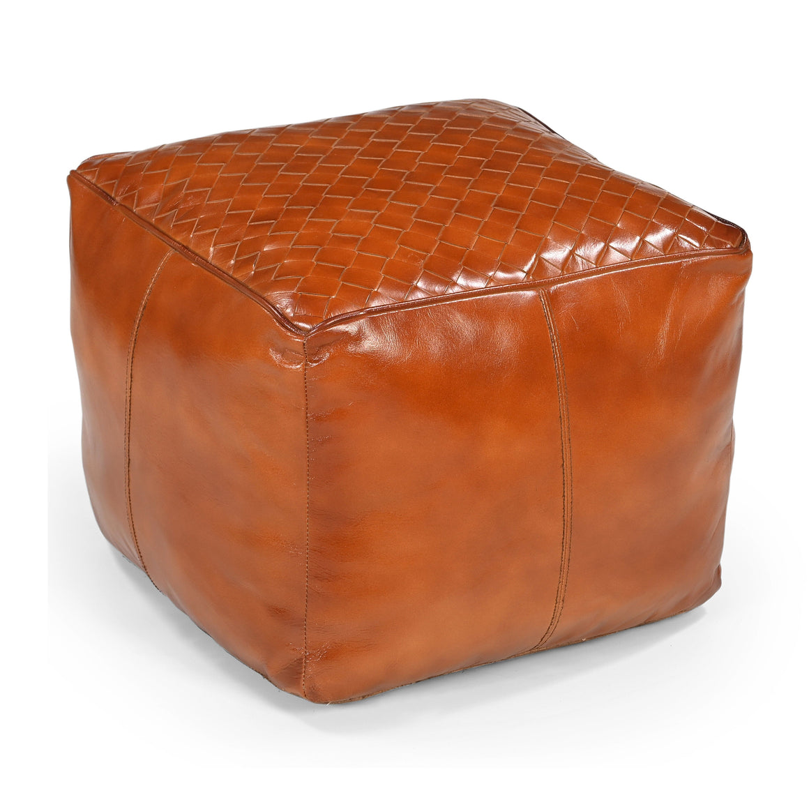 SQUARE LATTICED LEATHER OTTOMAN Philbee Interiors 