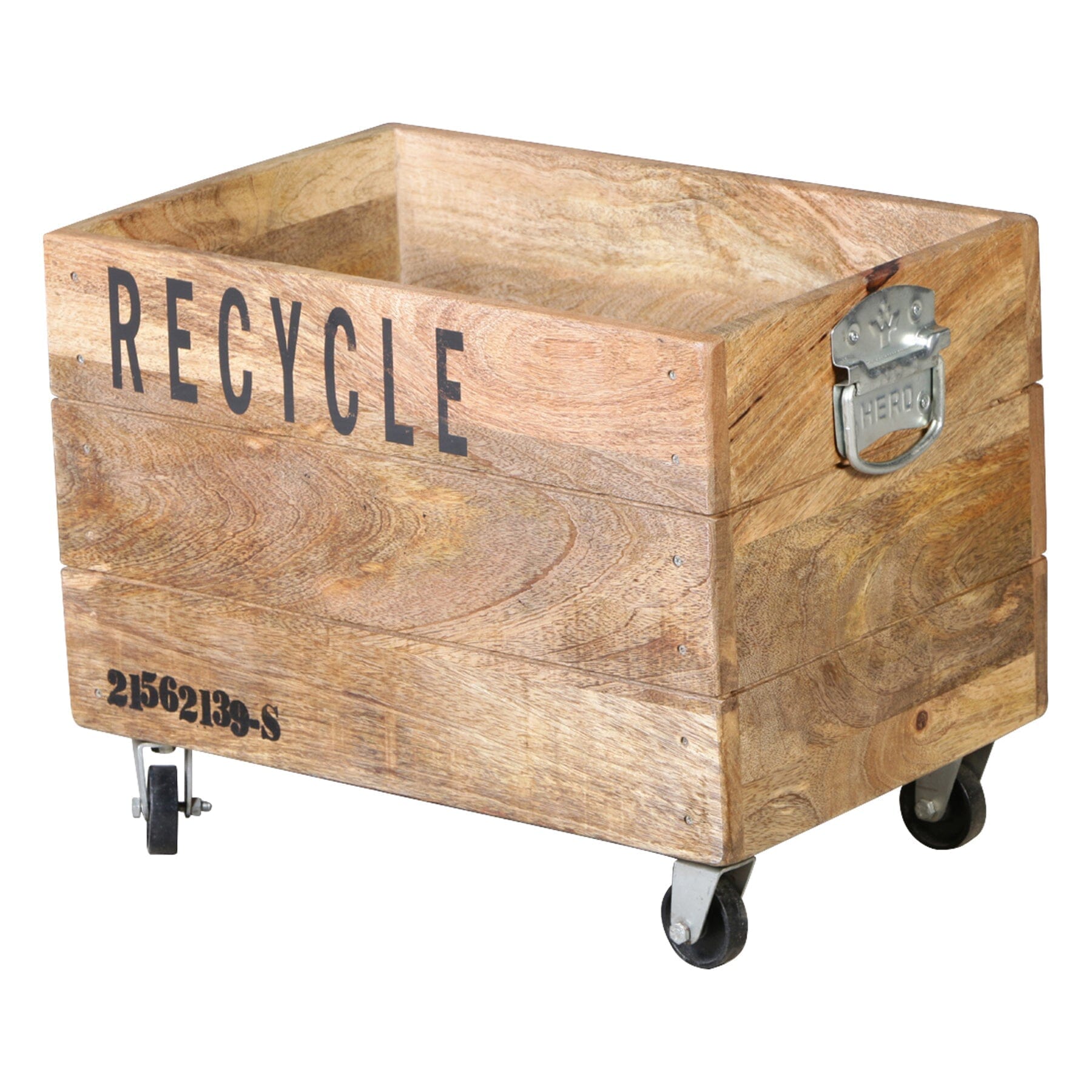 INDUSTRIAL RECYCLE BASKET ON CAST IRON WHEELS Philbee Interiors 