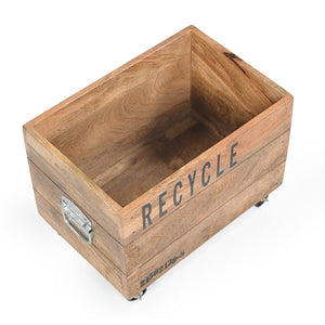 INDUSTRIAL RECYCLE BASKET ON CAST IRON WHEELS Philbee Interiors 