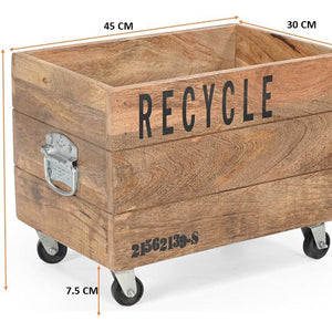 INDUSTRIAL RECYCLE BASKET ON CAST IRON WHEELS Philbee Interiors 