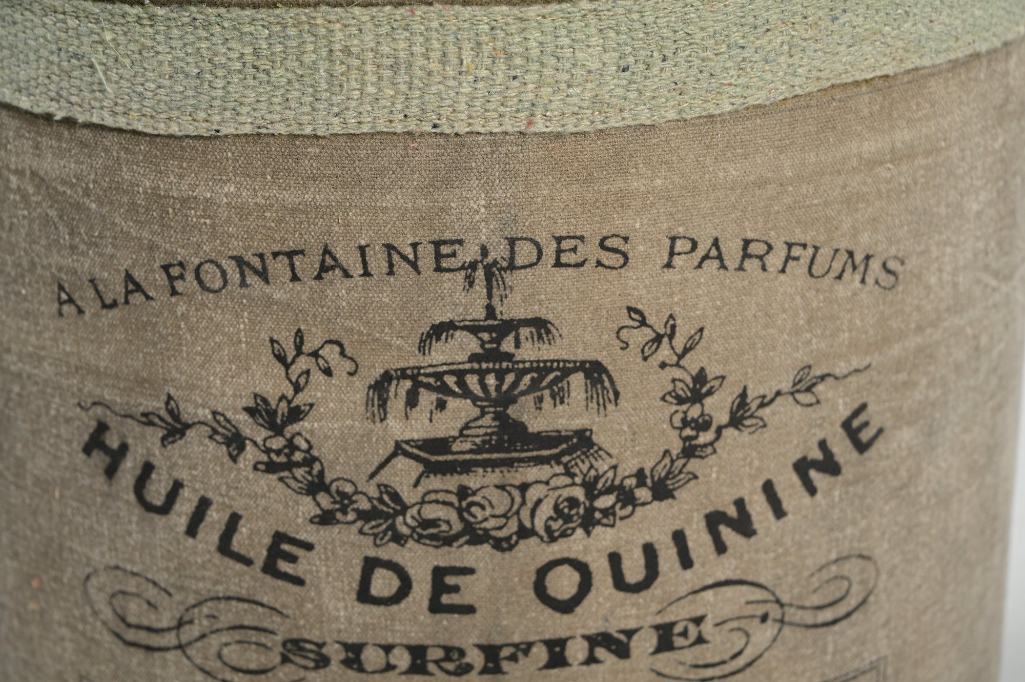 FRENCH CANVAS LEATHER PERFUME OTTOMAN Philbee Interiors 