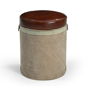 FRENCH CANVAS LEATHER PERFUME OTTOMAN Philbee Interiors 