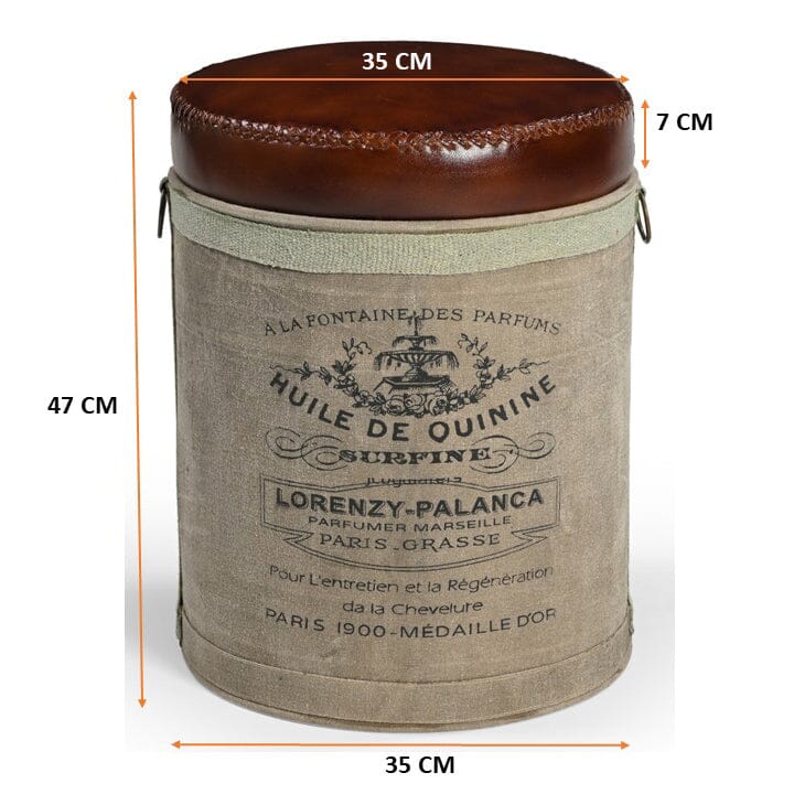FRENCH CANVAS LEATHER PERFUME OTTOMAN Philbee Interiors 