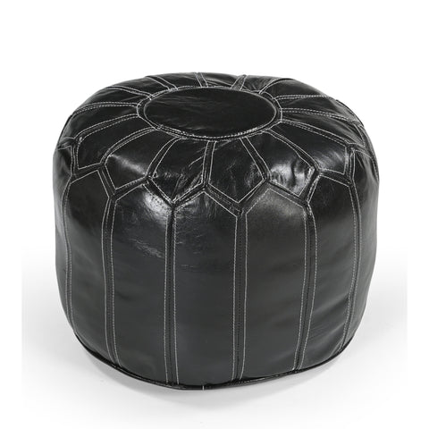 MOROCCAN LEATHER OTTOMAN BLACK Philbee Interiors 