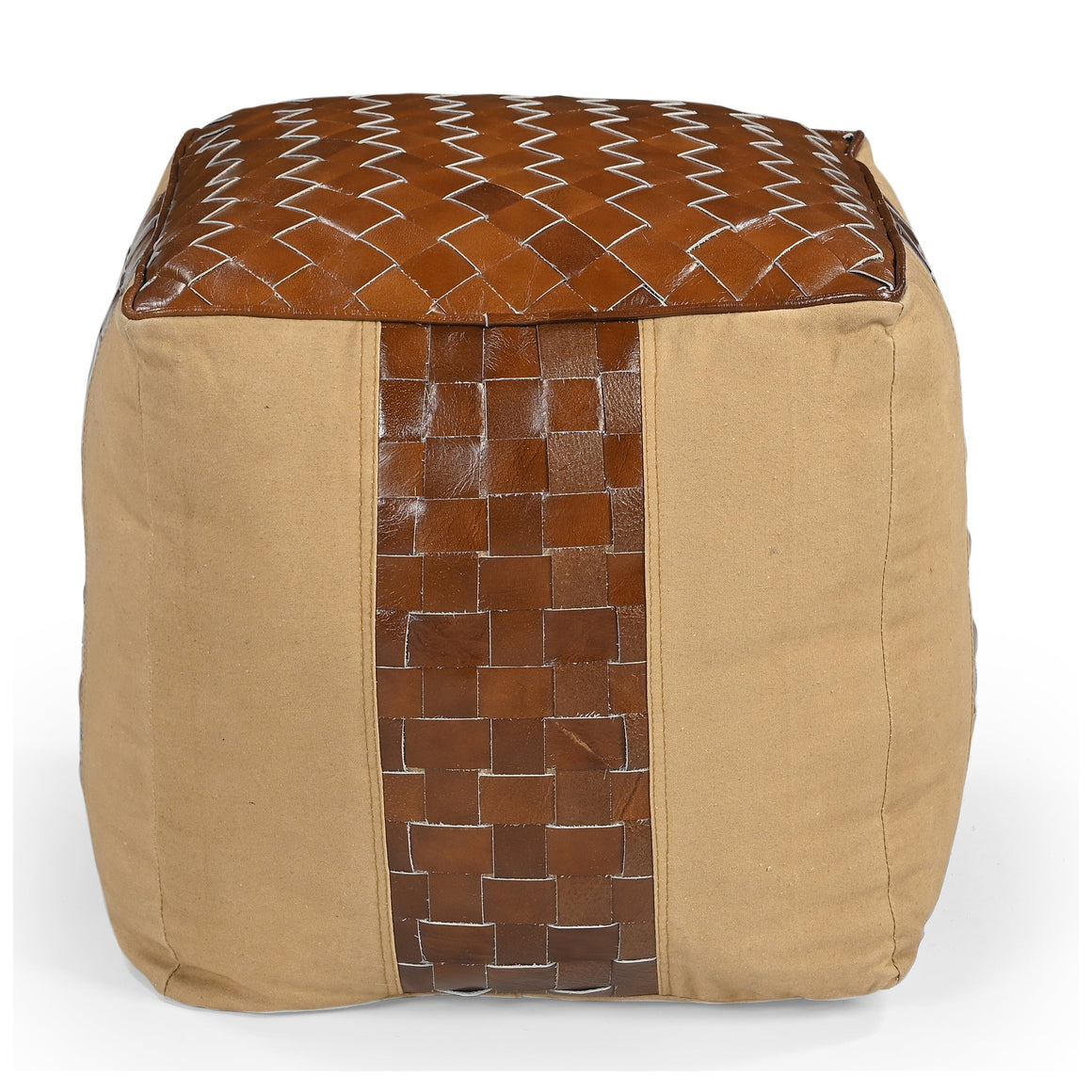 GENUINE LEATHER AND CANVAS OTTOMAN Ottomans Philbee Interiors 