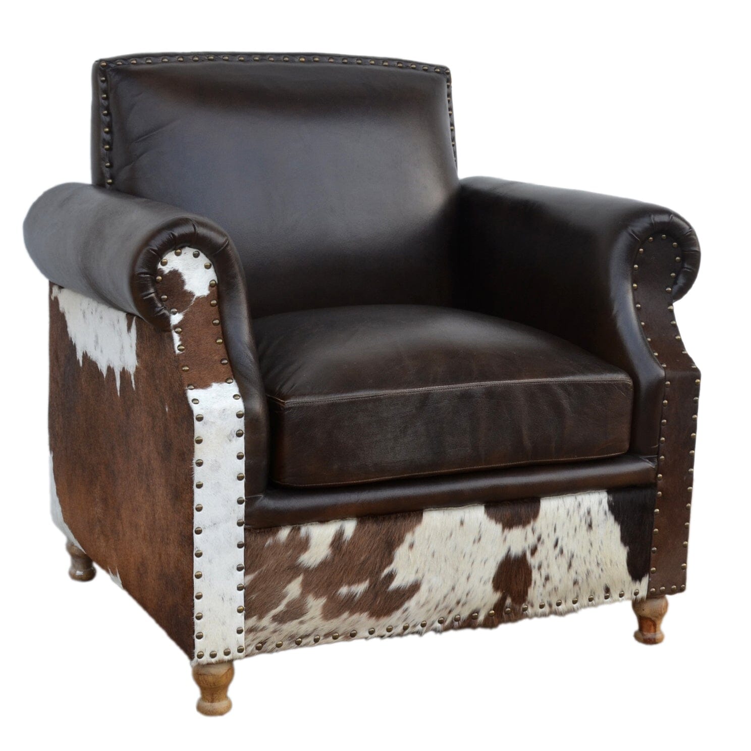RIVERINA HAND MADE COWHIDE AND GENUINE LEATHER ARM CHAIR Furniture Philbee Interiors 
