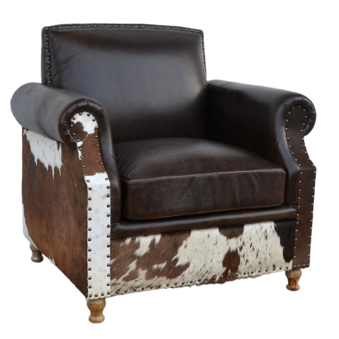 RIVERINA HAND MADE COWHIDE AND GENUINE LEATHER ARM CHAIR Furniture Philbee Interiors 