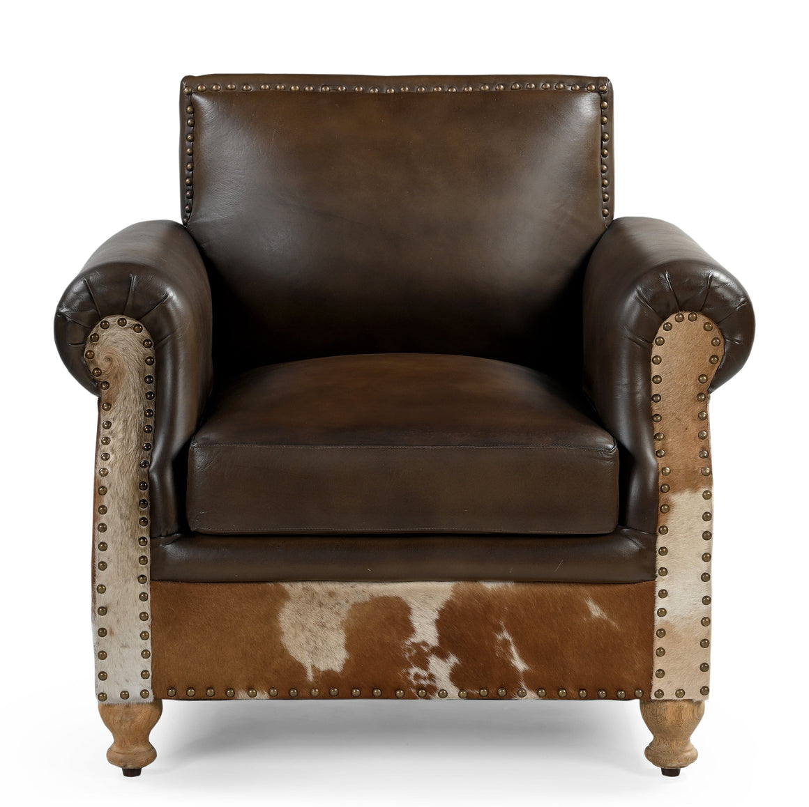 RIVERINA HAND MADE COWHIDE AND GENUINE LEATHER ARM CHAIR Furniture Philbee Interiors 