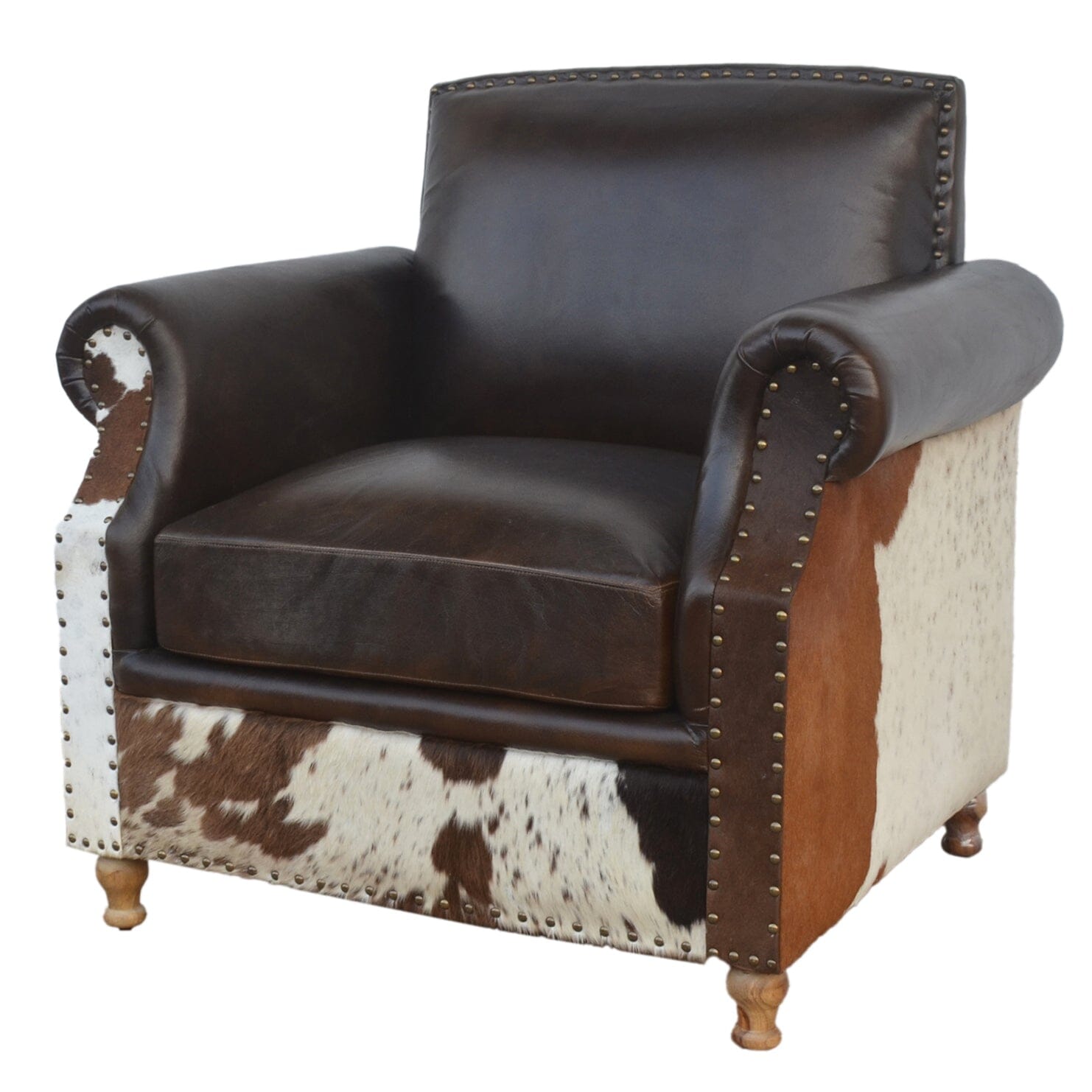 RIVERINA HAND MADE COWHIDE AND GENUINE LEATHER ARM CHAIR Furniture Philbee Interiors 