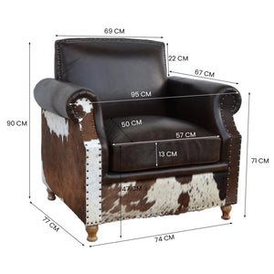 RIVERINA HAND MADE COWHIDE AND GENUINE LEATHER ARM CHAIR Furniture Philbee Interiors 
