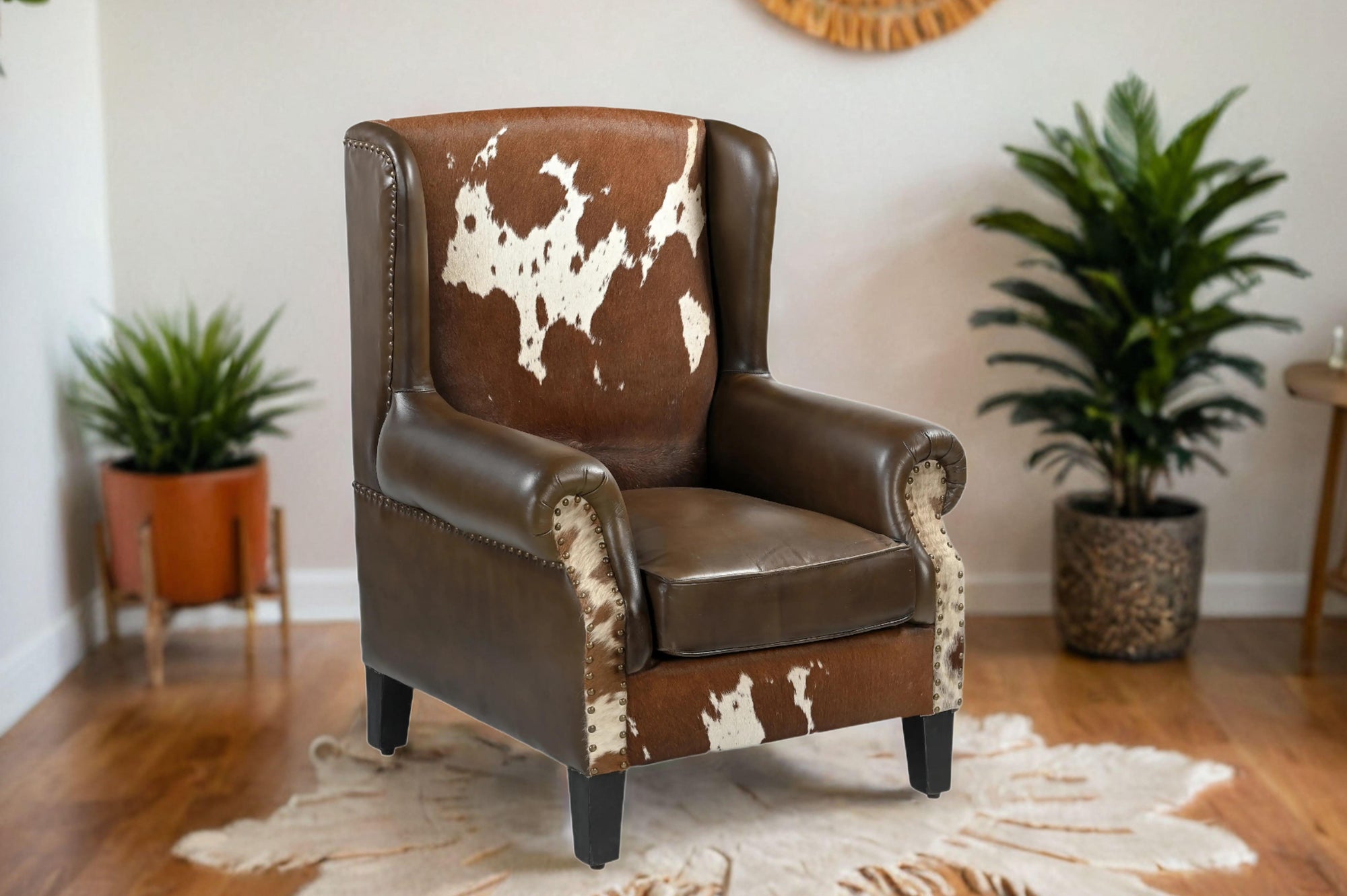 JOELENE HAND MADE COWHIDE AND GENUINE LEATHER ARM CHAIR Furniture Philbee Interiors 