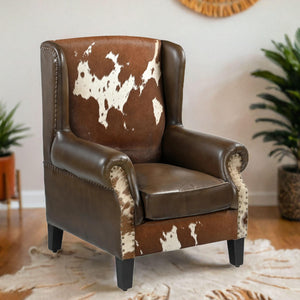 JOELENE HAND MADE COWHIDE AND GENUINE LEATHER ARM CHAIR Furniture Philbee Interiors 