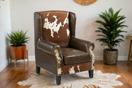 JOELENE HAND MADE COWHIDE AND GENUINE LEATHER ARM CHAIR Furniture Philbee Interiors 