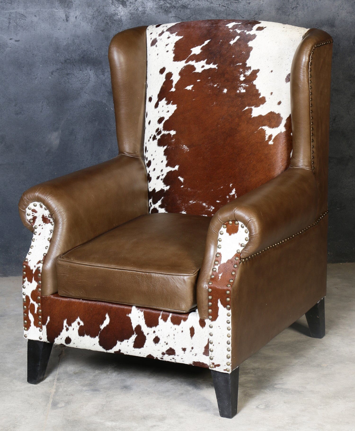 JOELENE HAND MADE COWHIDE AND GENUINE LEATHER ARM CHAIR Furniture Philbee Interiors 