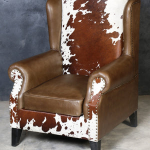 JOELENE HAND MADE COWHIDE AND GENUINE LEATHER ARM CHAIR Furniture Philbee Interiors 