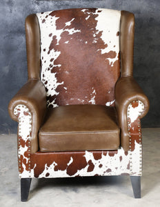 JOELENE HAND MADE COWHIDE AND GENUINE LEATHER ARM CHAIR Furniture Philbee Interiors 