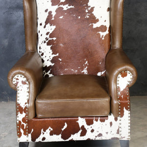 JOELENE HAND MADE COWHIDE AND GENUINE LEATHER ARM CHAIR Furniture Philbee Interiors 