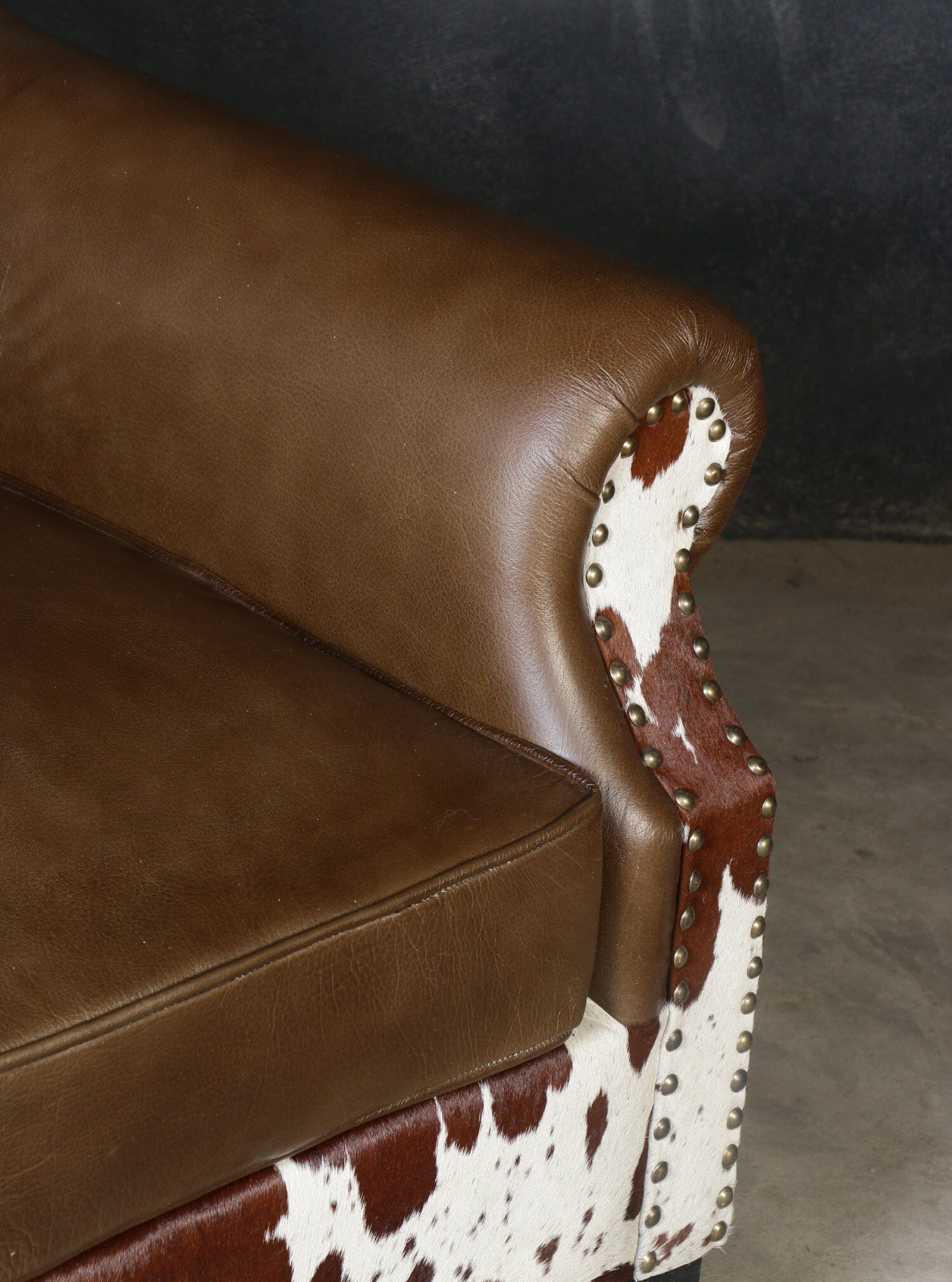 JOELENE HAND MADE COWHIDE AND GENUINE LEATHER ARM CHAIR Furniture Philbee Interiors 