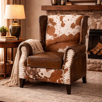 JOELENE HAND MADE COWHIDE AND GENUINE LEATHER ARM CHAIR Furniture Philbee Interiors 