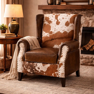 JOELENE HAND MADE COWHIDE AND GENUINE LEATHER ARM CHAIR Furniture Philbee Interiors 